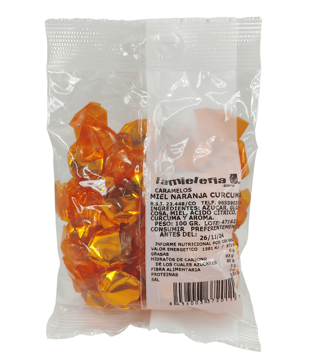 Caramelo Cúrcuma, naranja y Miel artesano 100 g